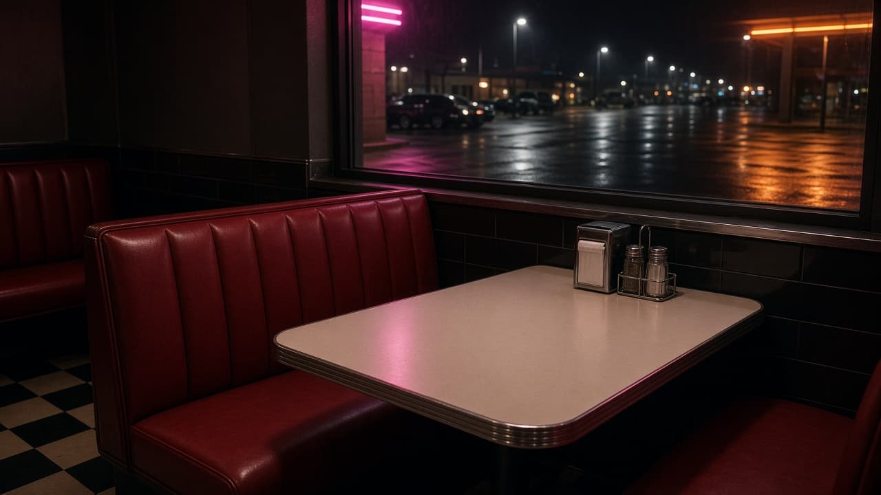 Empty diner booth used as the setting reference
