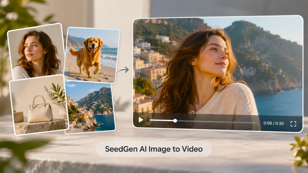A source image transformed into a dynamic AI video